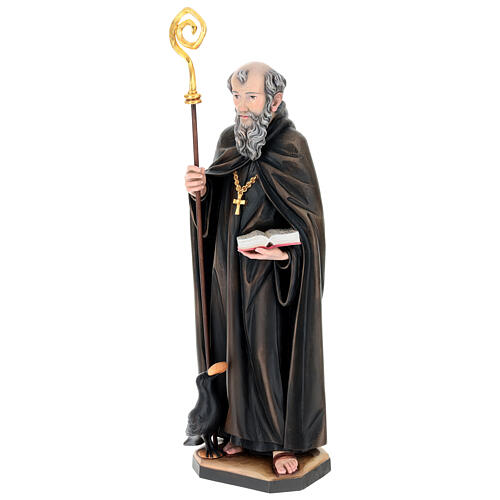 San Benedetto da Norcia con corvo e pane legno Valgardena 4