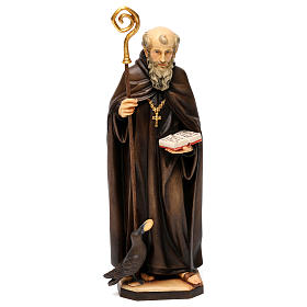 Święty Benedykt z Nursji z krukiem z chlebem drewno Valgardena