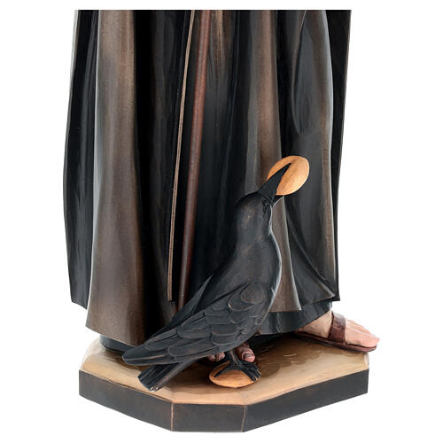 St. Benedict of Norcia statue with crow and bread, in Valgardena wood 3