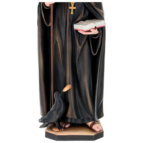 St. Benedict of Norcia statue with crow and bread, in Valgardena wood 9