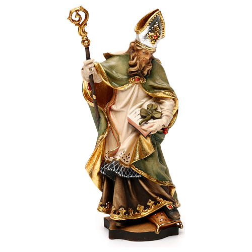 St Patrick of Ireland statue with three leaf clover, Valgardena wood 1