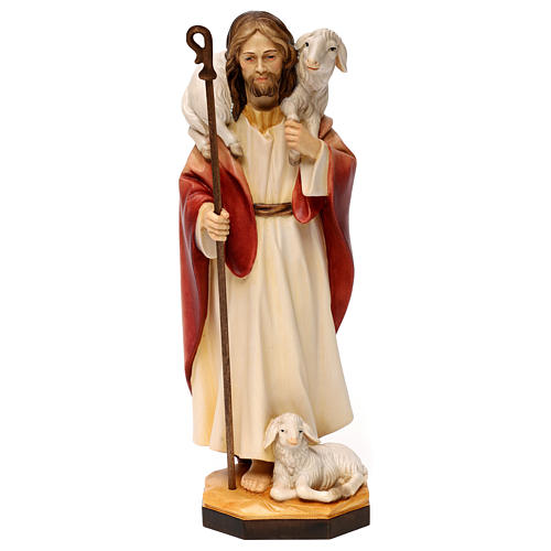 Jesus the Good Shepherd statue in wood, Val Gardena 1