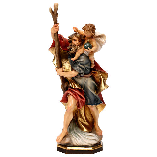 St. Christopher with child statue in wood, Val Gardena 1