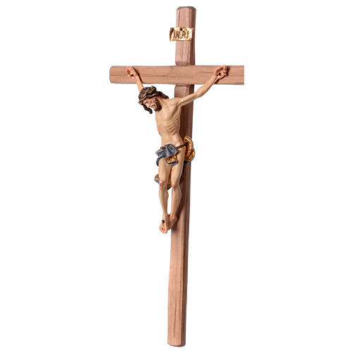 Baroque Crucifix in wood, straight cross and blue garment, Val Gardena 4