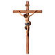 Baroque Crucifix in wood, straight cross and blue garment, Val Gardena s1