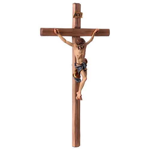 Crucifix Baroque Croix droite bleue bois Val Gardena 3