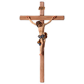 Baroque crucifix cross with blue wrap in Valgardena wood