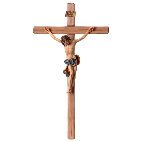 Baroque crucifix cross with blue wrap in Valgardena wood 1