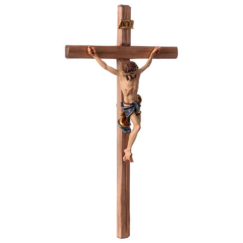 Baroque crucifix cross with blue wrap in Valgardena wood 3