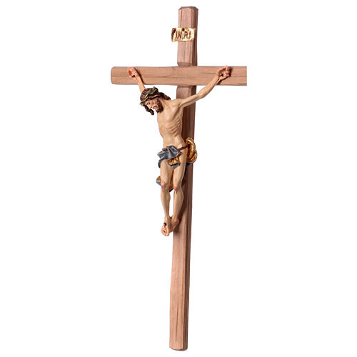 Baroque crucifix cross with blue wrap in Valgardena wood 4