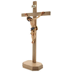 Baroque crucifix with blue pedestal in wood from Valgardena