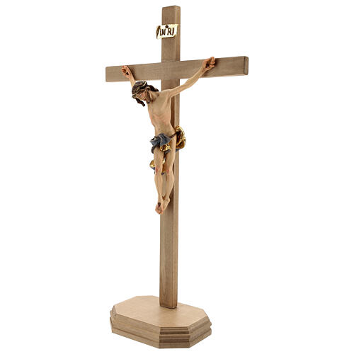 Baroque crucifix with blue pedestal in wood from Valgardena 2
