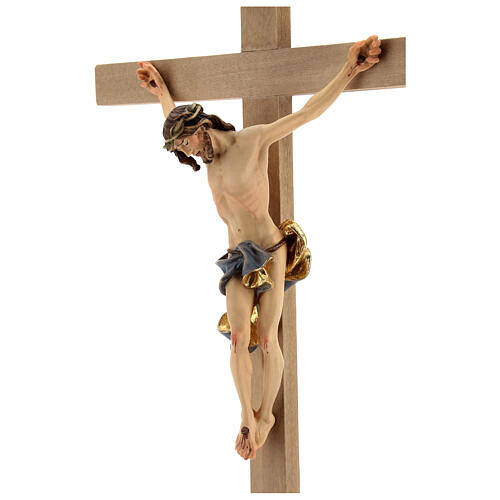 Baroque crucifix with blue pedestal in wood from Valgardena 3