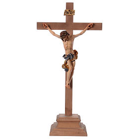 Crocifissi in legno: Crocifisso Barocco croce piedistallo blu legno Valgardena