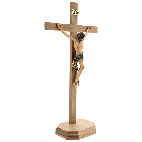 Crocifisso Barocco croce piedistallo blu legno Valgardena 4