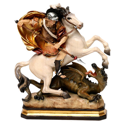 St. George with dragon statue in wood, Val Gardena 1