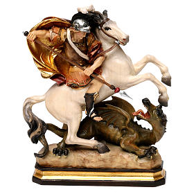 Święty Jerzy na koniu ze smokiem drewno Valgardena