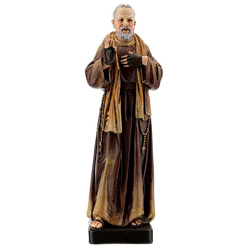 Figura Święty Pio z Pietrelciny, ścier drzewny, malowana, 20 cm, Val Gardena 1