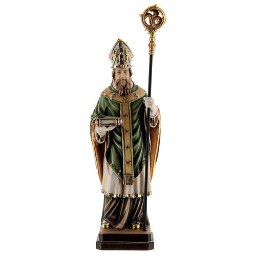 Statue aus Holz Heiliger Patrick mit Stock farbig, Grödnertal 1