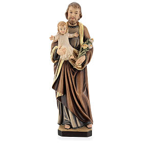 Statue en bois peint, St. Joseph avec enfant et lys