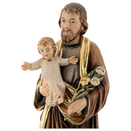 Statue en bois peint, St. Joseph avec enfant et lys 2