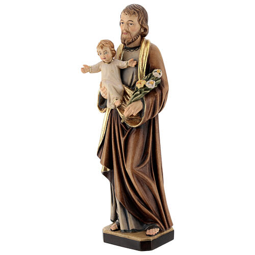 Statue en bois peint, St. Joseph avec enfant et lys 3