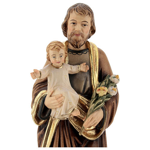 Statue en bois peint, St. Joseph avec enfant et lys 4
