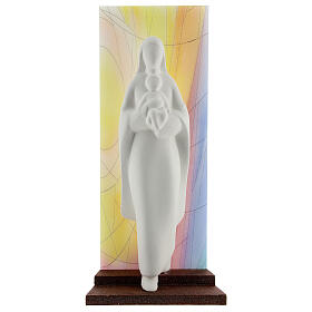 Statue aus Ton Maria mit Jesuskind vor farbigem Plexiglas, 13 cm