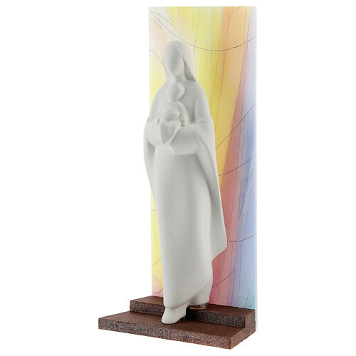Statue aus Ton Maria mit Jesuskind vor farbigem Plexiglas, 13 cm 2