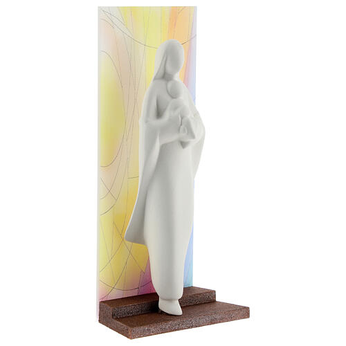Statue aus Ton Maria mit Jesuskind vor farbigem Plexiglas, 13 cm 3