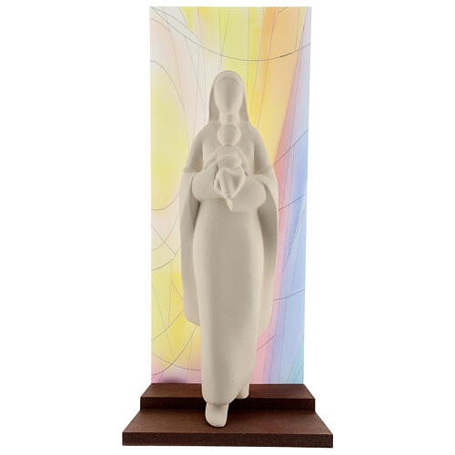 Statue aus Ton Maria mit Jesuskind vor farbigem Plexiglas, 30 cm 1