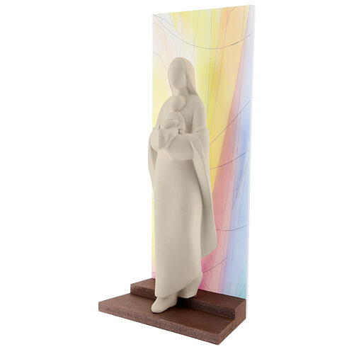 Statue aus Ton Maria mit Jesuskind vor farbigem Plexiglas, 30 cm 3