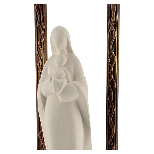 Statue aus Ton Maria mit Jesuskind mit verziertem Rahmen, 32 cm 2