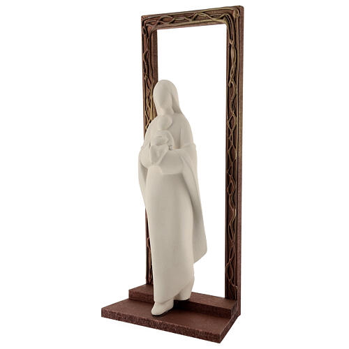 Statue aus Ton Maria mit Jesuskind mit verziertem Rahmen, 32 cm 3