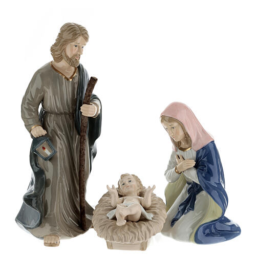 Holy Family set of 4, Navel painted porcelain, h 15 in 1