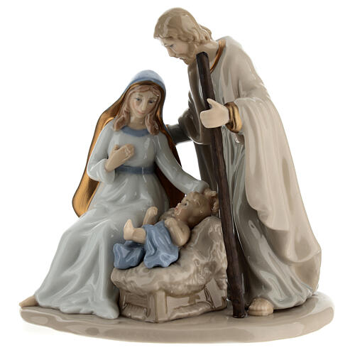 Holy Family statue in ivory blue porcelain Navel 15x15x10 cm 1