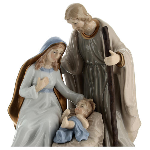 Holy Family statue in ivory blue porcelain Navel 15x15x10 cm 2