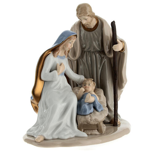 Holy Family statue in ivory blue porcelain Navel 15x15x10 cm 4