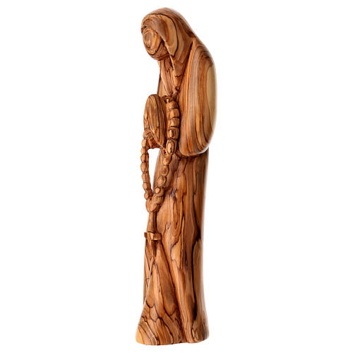 Estátua de madeira de oliveira Terra Santa Nossa Senhora com terço 34 cm 2