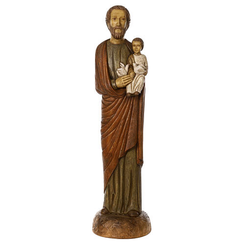 Saint Joseph with baby and dove statue in wood, 123 cm 1