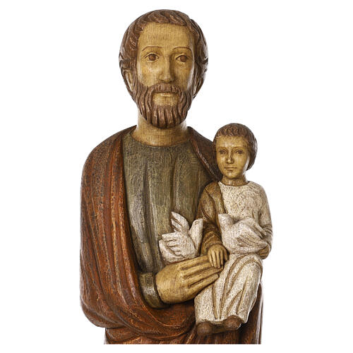 Saint Joseph with baby and dove statue in wood, 123 cm 2