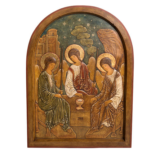 Holy Trinity Bas-relief in painted Bethléem wood 62cm 1