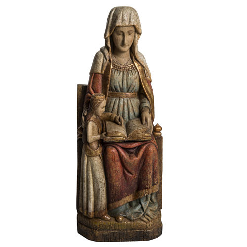 Saint Anne and young Virgin Mary statue, painted wood, antique 1