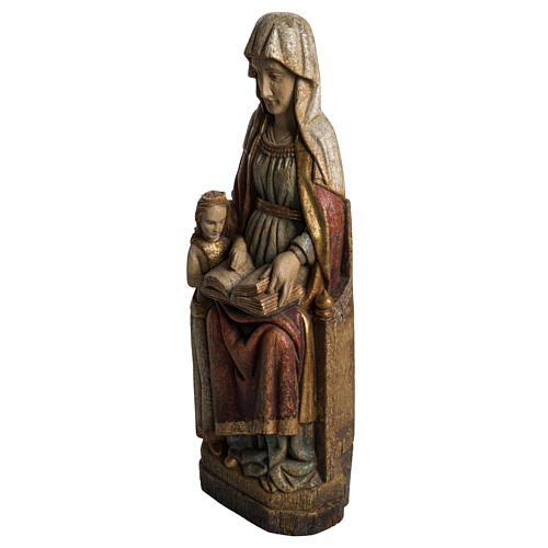 Saint Anne and young Virgin Mary statue, painted wood, antique 3