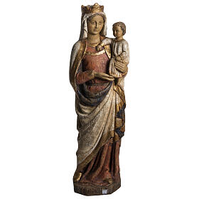 Virgin Mary and baby Jesus statue in painted wood, antique finis