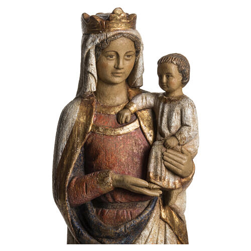 Virgin Mary and baby Jesus statue in painted wood, antique finis 2
