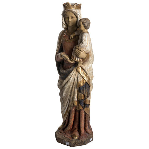 Virgin Mary and baby Jesus statue in painted wood, antique finis 3