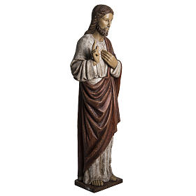 Sacred Heart of Jesus statue in painted Bethléem wood, 107 cm