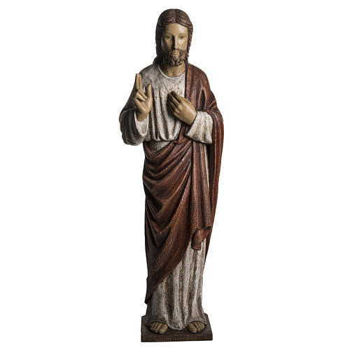 Sacred Heart of Jesus statue in painted Bethléem wood, 107 cm 1