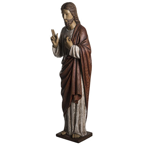 Sacred Heart of Jesus statue in painted Bethléem wood, 107 cm 3